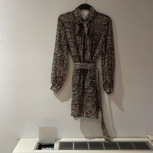 Snake print Tie Front Belted Dress